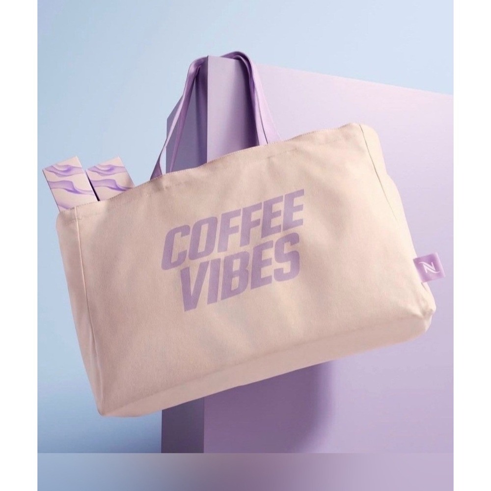 Nespresso Tote 2026 Bag Limited Edition Cream & Lavender . 100% cotton. +Pockets
